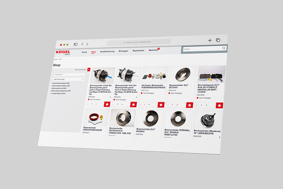 Screen von Produktübersicht