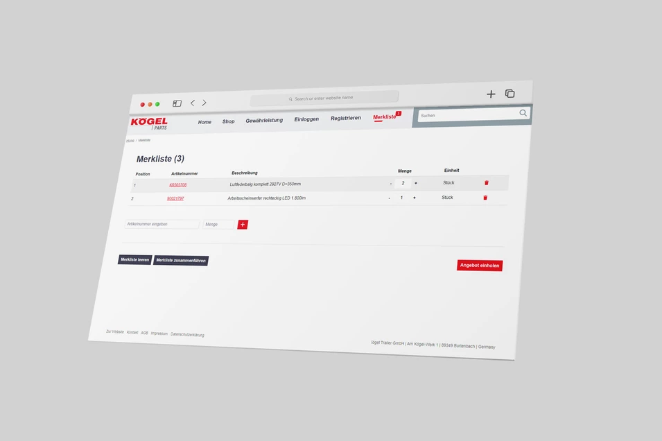 Screen von Merkliste