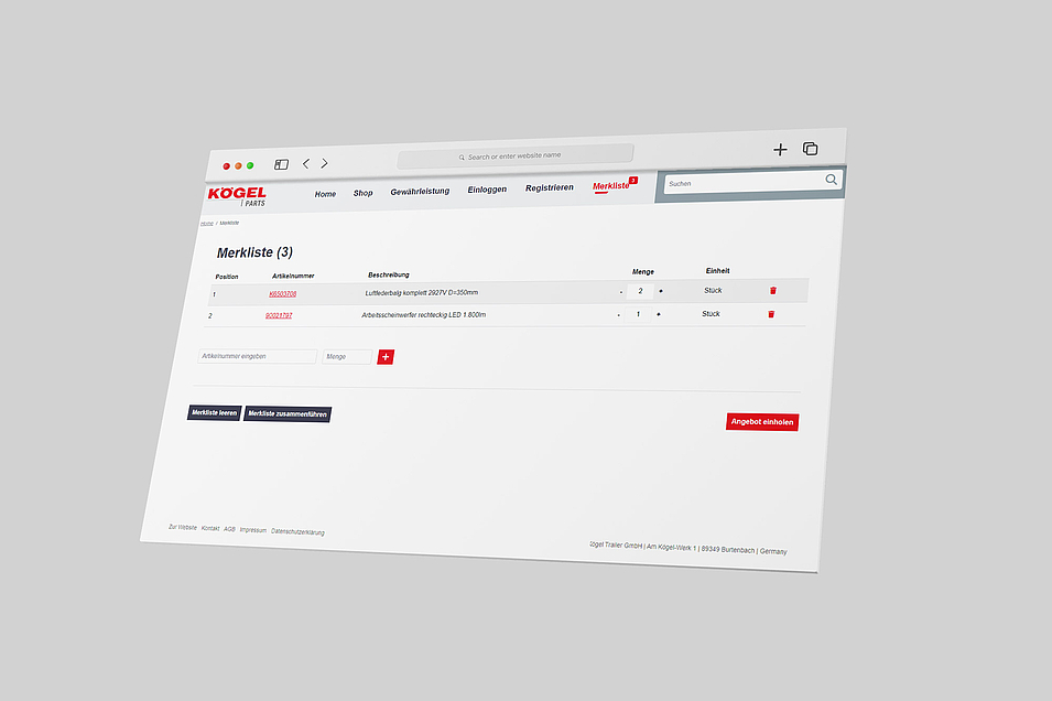 Screen von Merkliste